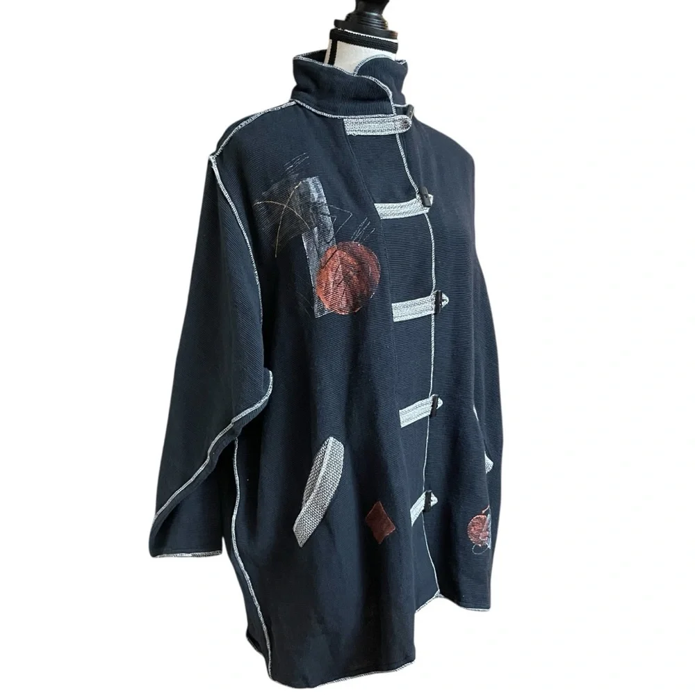 Tribe apeopleunited Women's Faded Black Kimono Artistic‎ Accents Woven Cotton - Picture 2 of 8